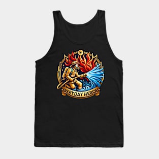 Heroic Firefighter Battling Blaze Tank Top